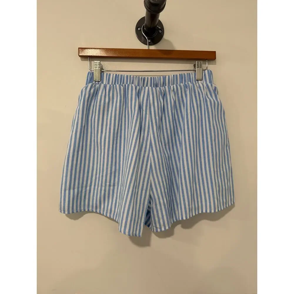 NWT Commense Matching Set Pinstripe Blue & White Crop Button Down & Short Size S